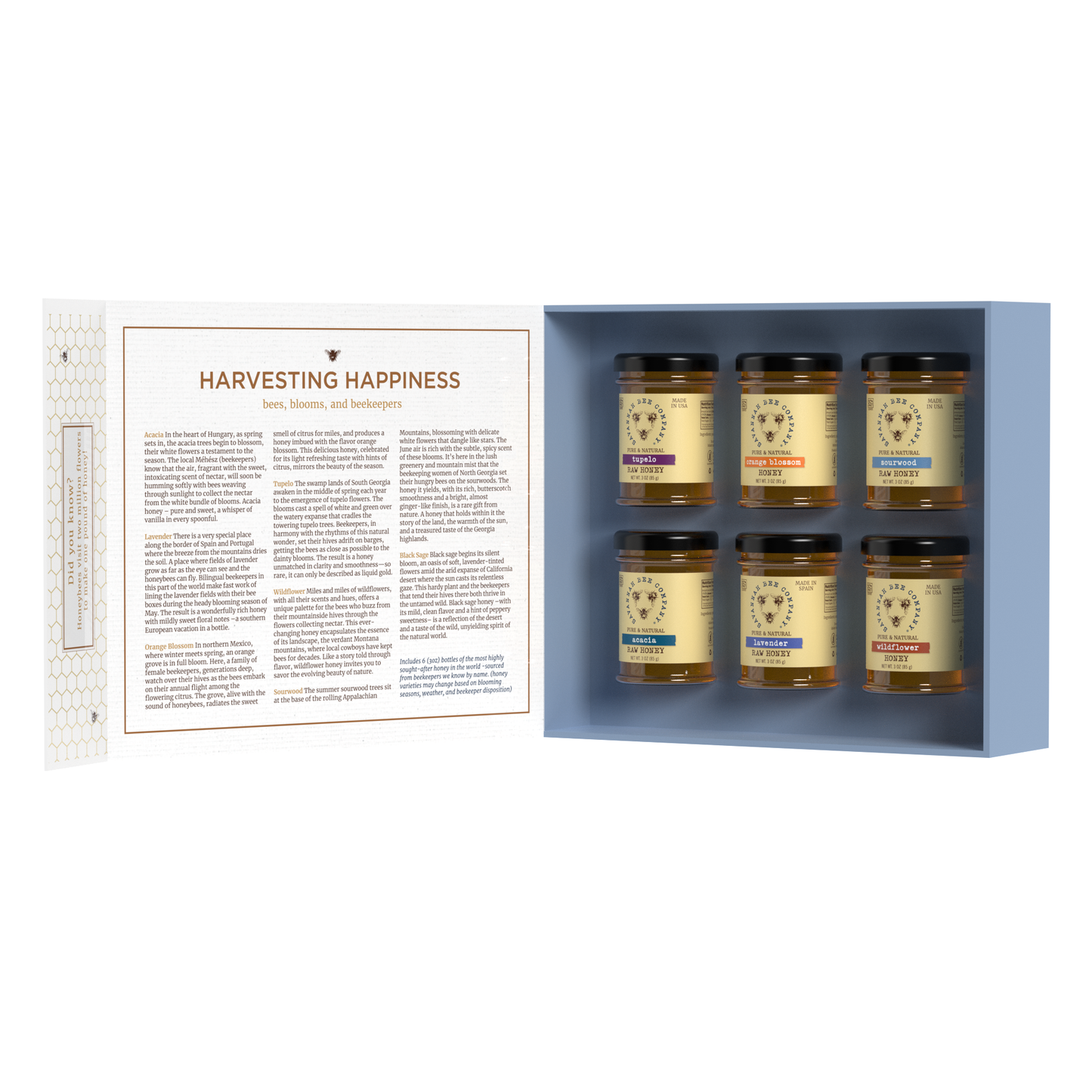 Savannah Bee Blossom to Bottle Honey Book - 6, 3oz Artisanal Honeys