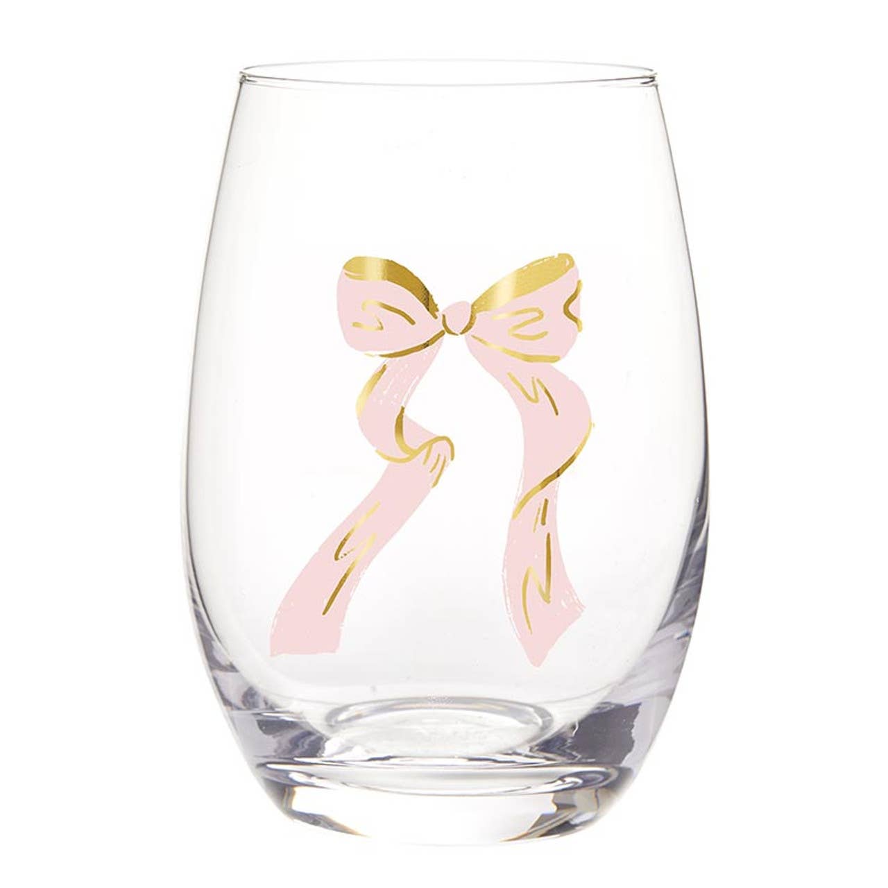 Santa Barbara Stemless Wine Glass - Pink Bow