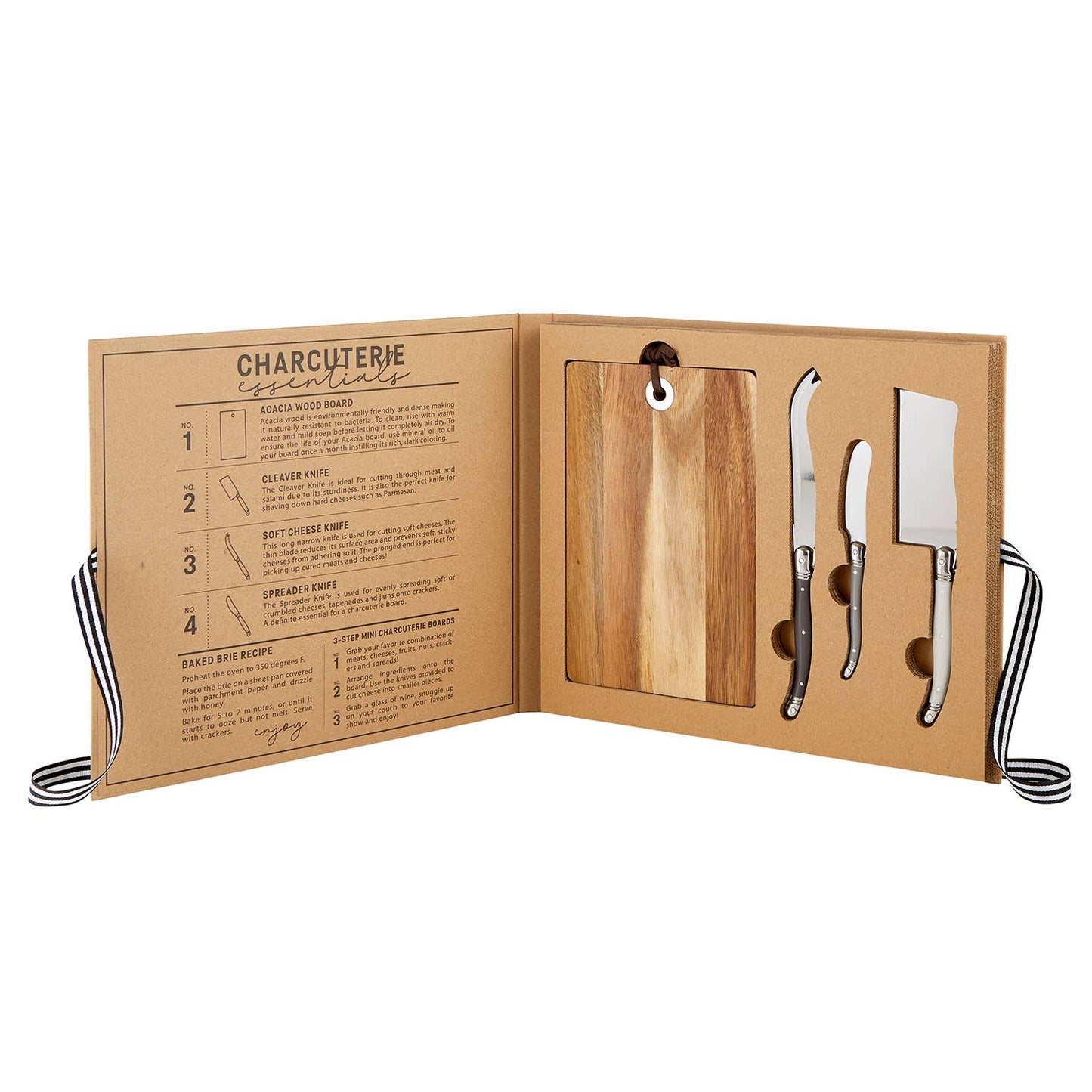 Santa Barbara Acacia Wood Cheese Board with Knives Book Box