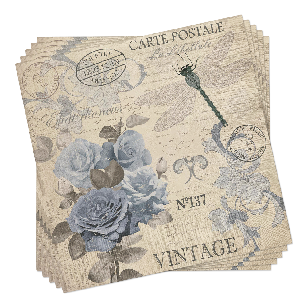 Cart Postal Roses Cocktail Napkins - Floral Paper Napkins