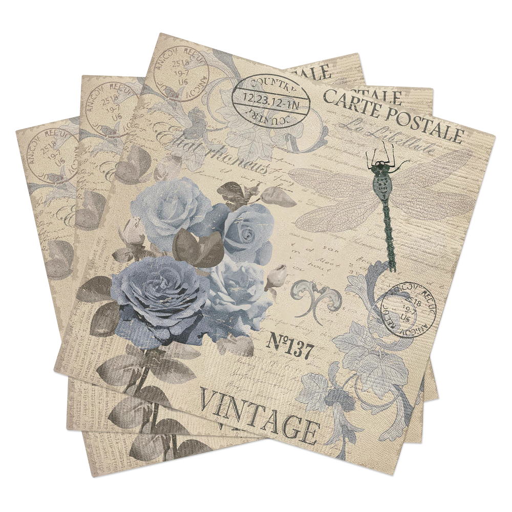 Cart Postal Roses Cocktail Napkins - Floral Paper Napkins