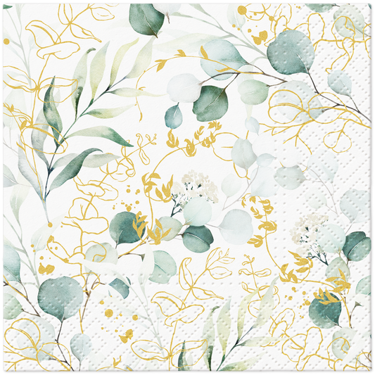 Golden Eucalyptus Cocktail Napkins - Floral Paper Napkins