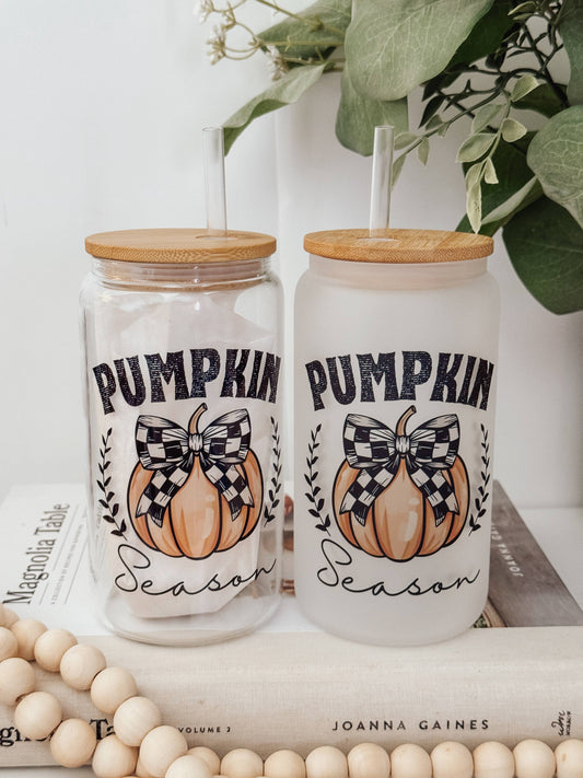 Pumpkin Season 16oz Glass Cup with Bamboo Lid 