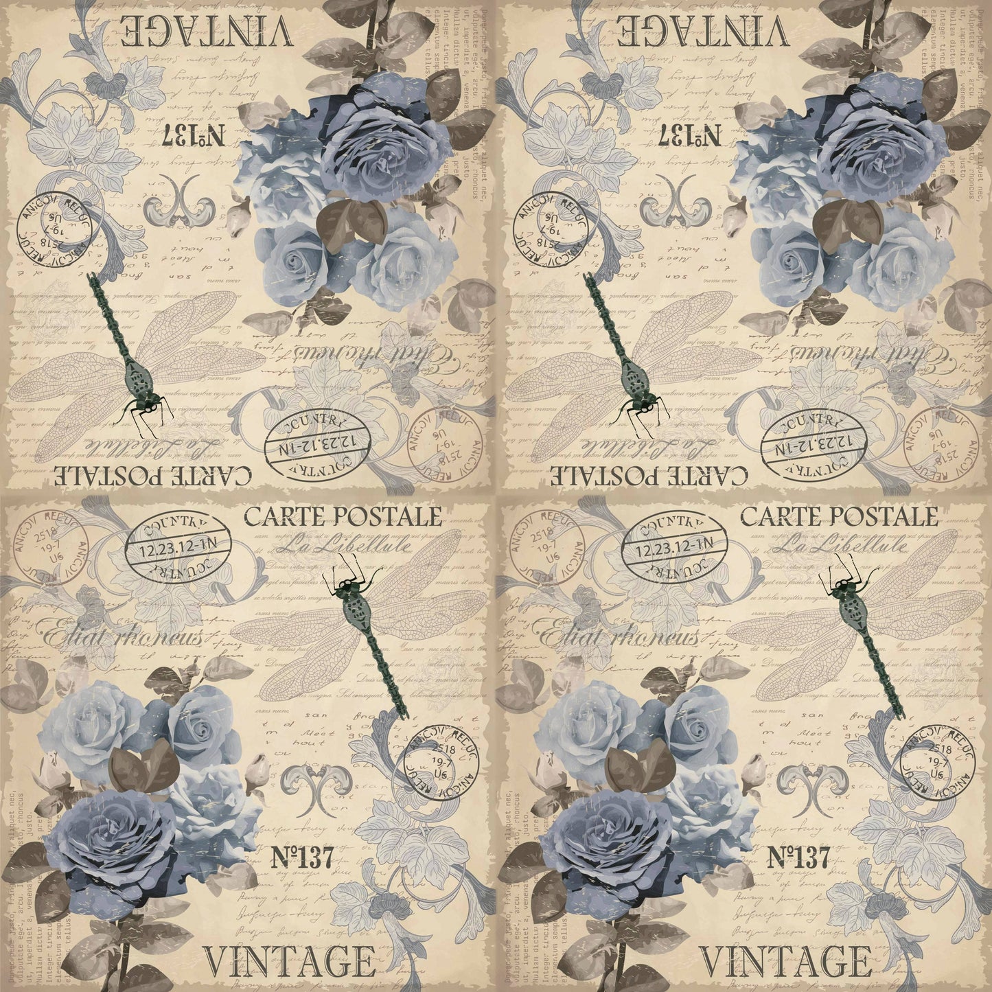 Cart Postal Roses Cocktail Napkins - Floral Paper Napkins