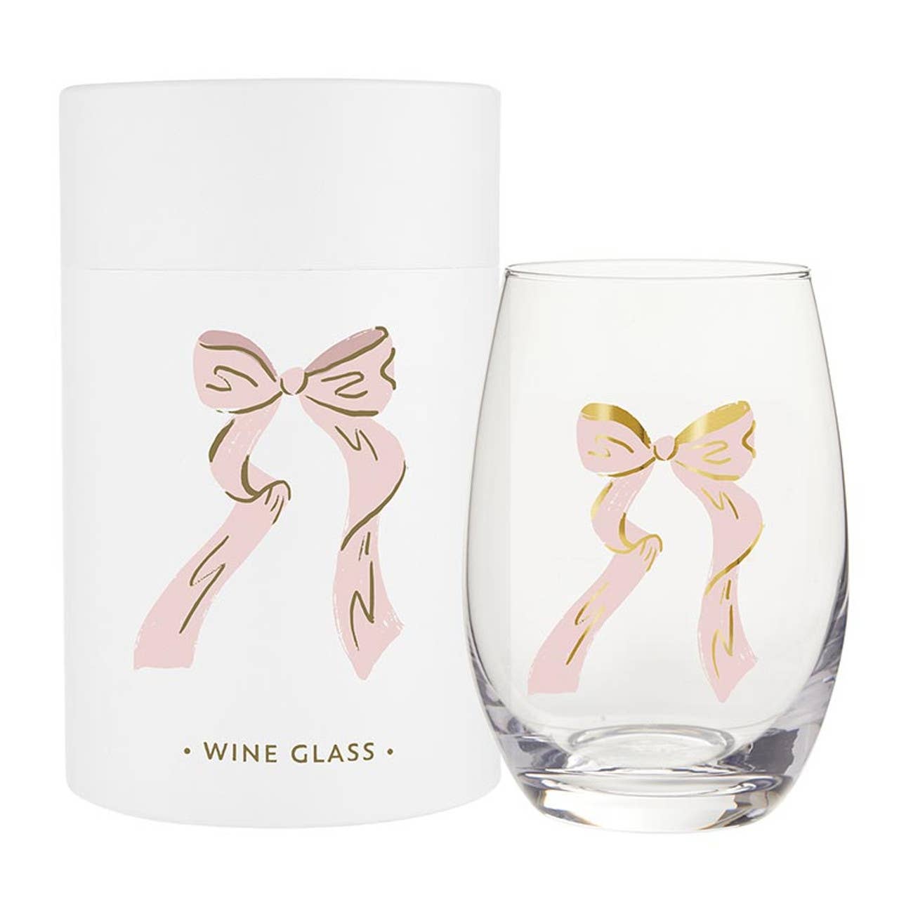 Santa Barbara Stemless Wine Glass - Pink Bow